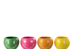 Bloempot smiley porselein mix medium assortiment van 4