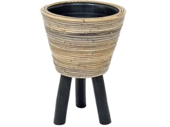 Drypot wooden legs stripe grey d27h42cm