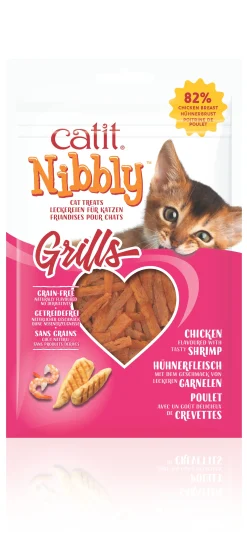 Kattensnack nibbly grills kip & garnaal 30g