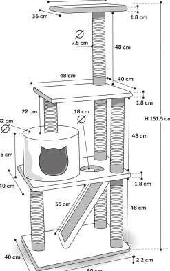 Krabpaal forza zwart 60x40x151,5cm
