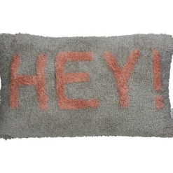 Kussen "hey!" perzik