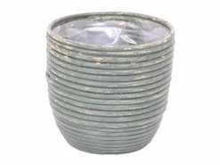 Pot round balloon stripe olive d15h14cm