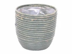 Pot round balloon stripe olive d20h19cm