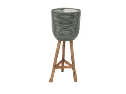 Pot stripe wooden legs green d25h64cm