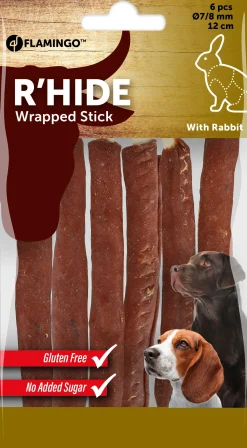 R'hide stokjes omwikkeld met konijn 7/8mm 12cm 6st 70gr