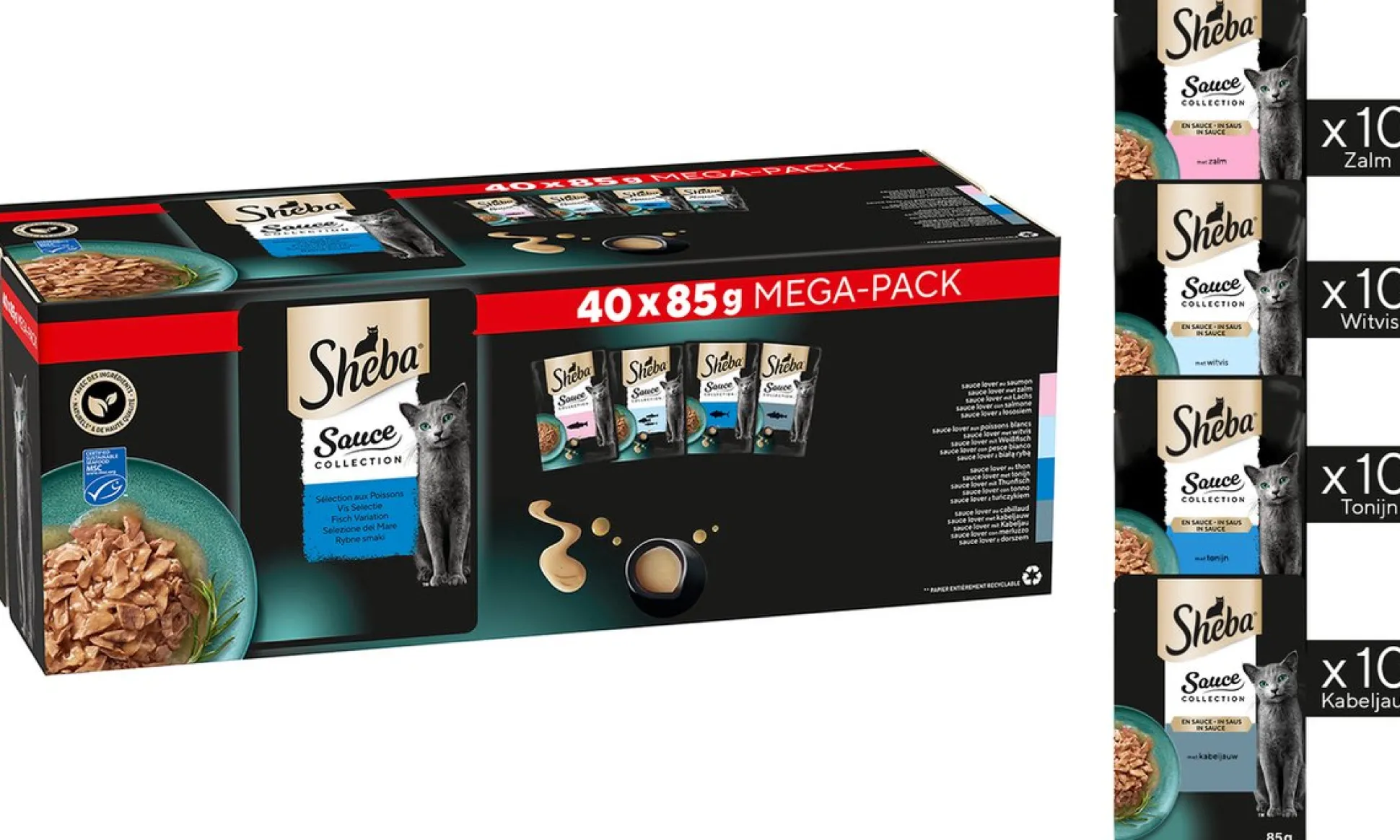Sheba Kattenvoer - Sauce Collection - Vis Selectie - 40x85g Mega-Pack