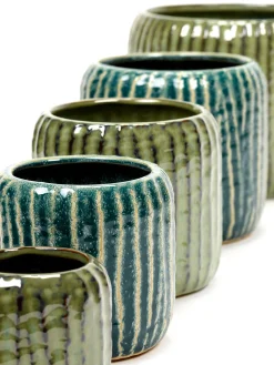 Sixties Pot ribbels blauw grijs d14 h12,5