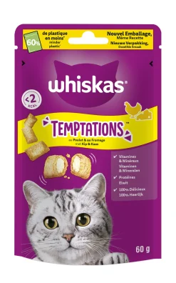Snacks voor katten |whiskas temptations kip 60g
