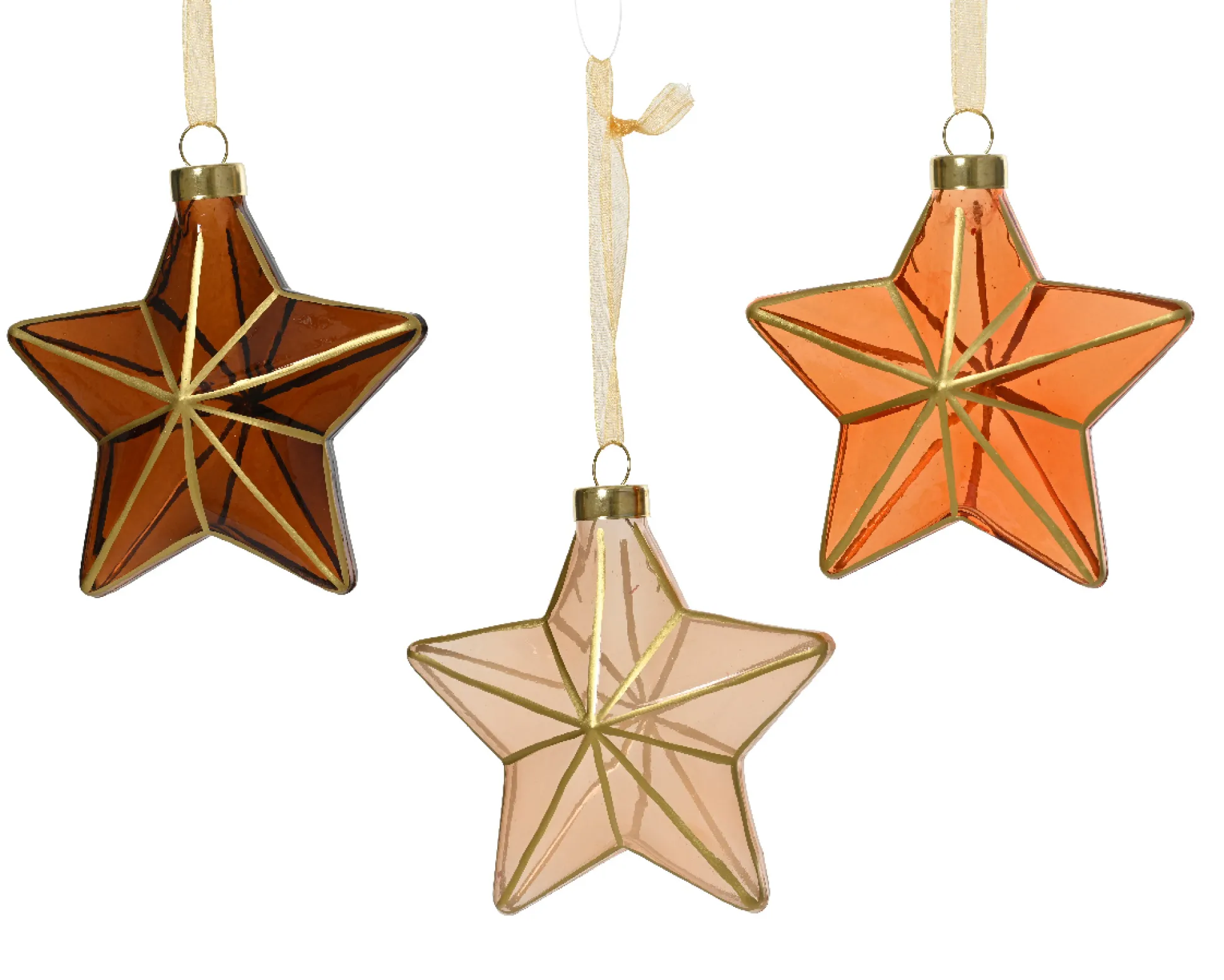 Ster glas transparant met strepen goud