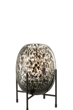 Vaas op voet stip glas zwart s (15x15x22cm)