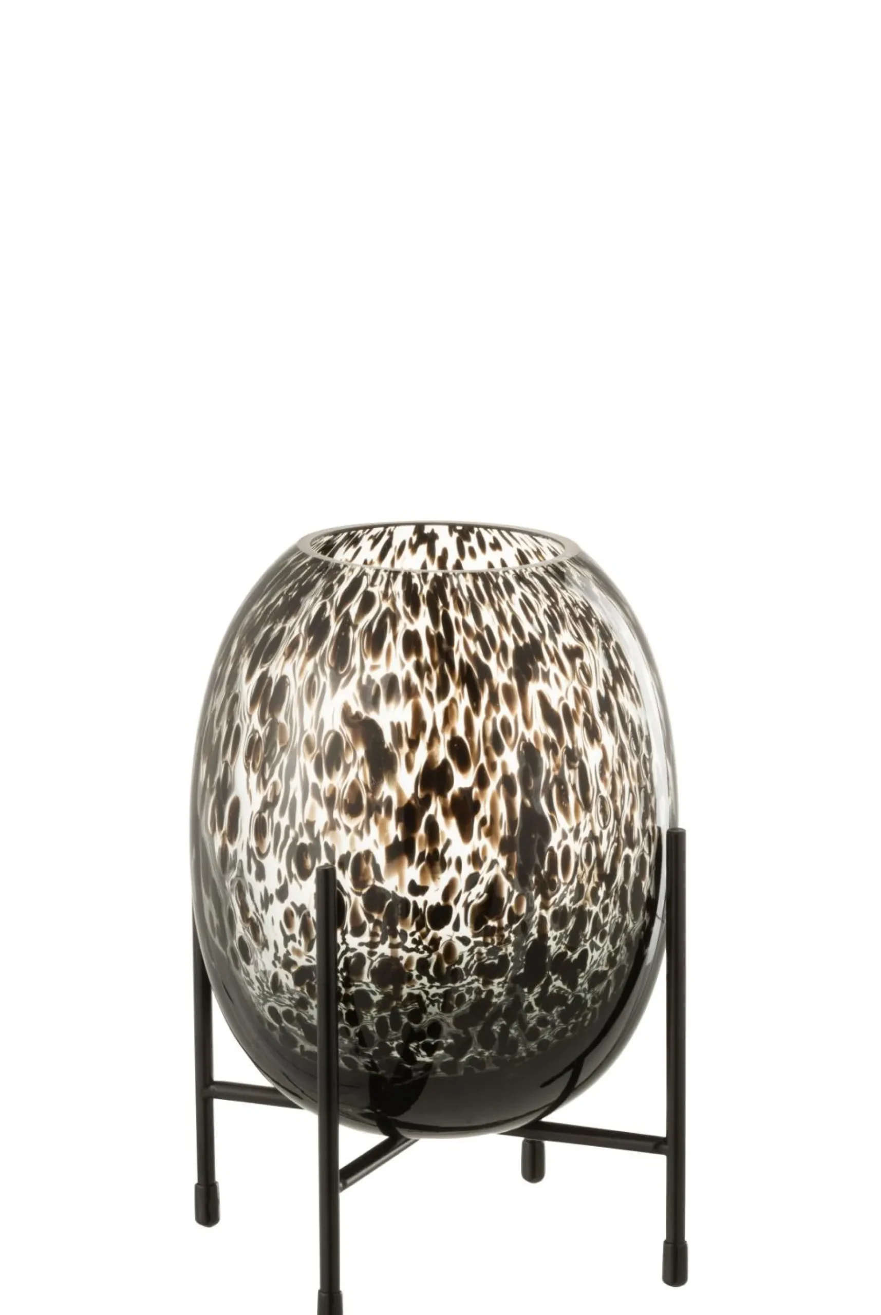 Vaas op voet stip glas zwart s (15x15x22cm)