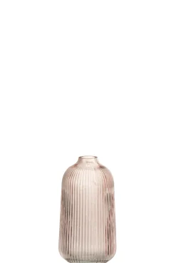 Vaas ribbels hoog glas roze (9x9x18cm)