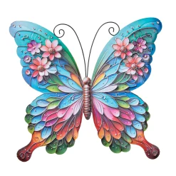 Vlinder met bloemen wand decoratie 29,5x32,5cm